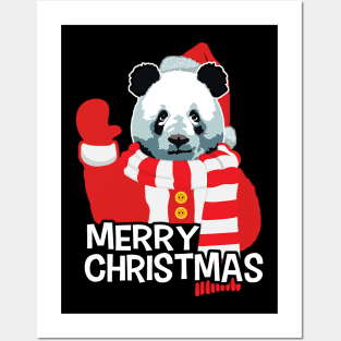 Funny Panda Santa Claus Merry Christmas Posters and Art